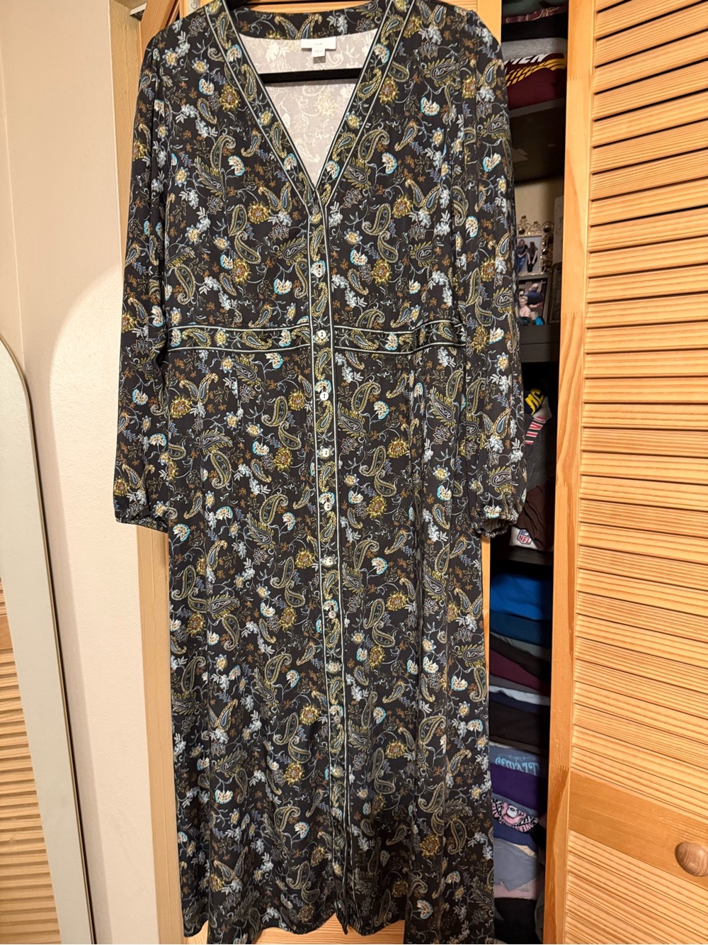 J. Jill Dark Green Paisley Maxi Dress with Button Front - Picture 2 of 3
